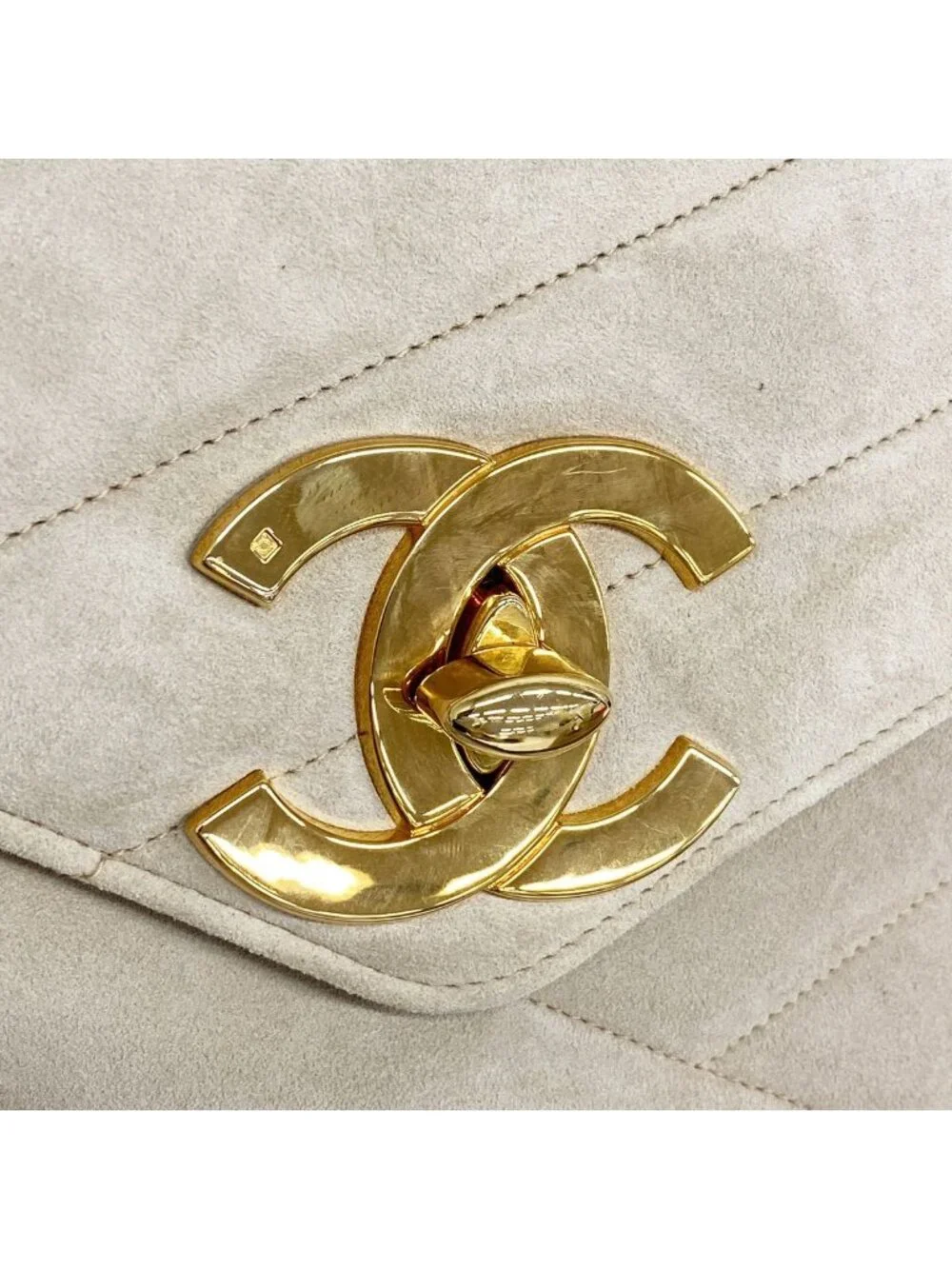 Chanel Shoulder Bag Suede Beige Gold